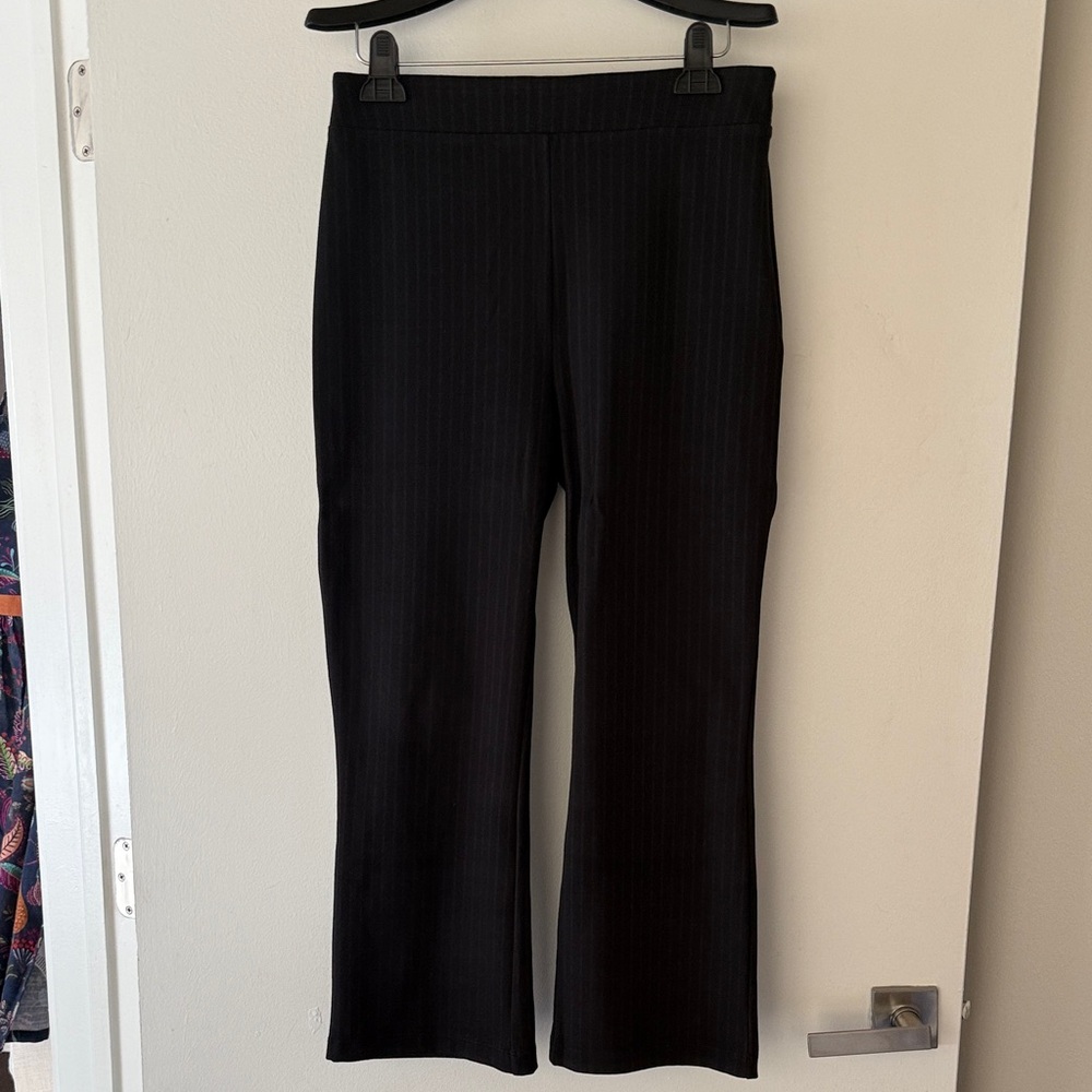 Anthropologie Black Pin Stripe Flare Pants